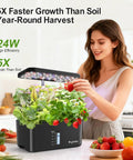 Woman using Indoor Hydroponics Growing System For Herbs And Vegetables, 10 Pod Kit With 24W Full Spectrum LED Lights