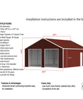 Installation diagram of Full Size Metal Garage Shelter 25 By 33 Ft Galvanized Steel Barn Shed With Dual Wide Doors.