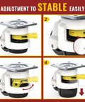 Four-step adjustment guide for Heavy Duty Retractable Leveling Casters With Smooth Ratchet Handle Adjustment Rock Solid Industrial Build Supports Up To 551 Lbs.