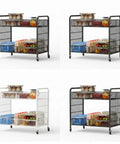 Heavy Duty Workhorse Two Tier Rolling Cart With Reinforced Wrought Iron Grid Shelves And Seamless Four Way Swivel Casters For No Hassle Storage Or Casual Serving In Polished White, featuring dual tier design and storage.