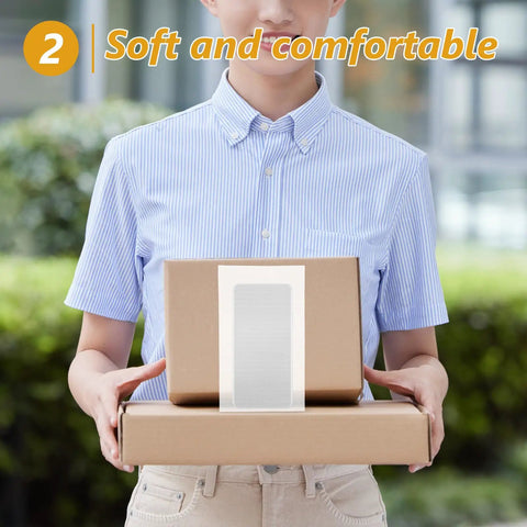 Person holding boxes with White EPE Foam Wrap Bags 100 Pack Reusable Cushioning Pouches for Shipping and Transport Protective Packaging