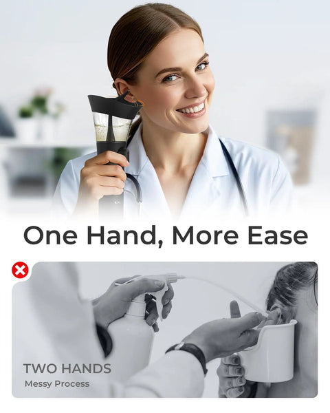 Effortless Ear Wax Cleaner With One Hand Operation being demonstrated by a person showing easy and safe ear care.