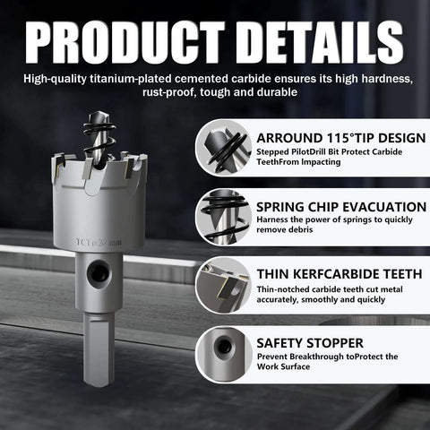 Front view of GSTK 10-piece heavy-duty carbide hole saw kit with titanium-plated pilots and springs.