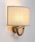 Straight Up Stylish Industrial 2 Light Wall Sconce With Linen Fabric Shade Super Solid Metal Frame Build Nailed The Vintage Look close-up view of the linen shade