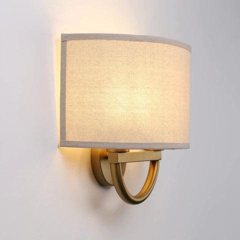 Straight Up Stylish Industrial 2 Light Wall Sconce With Linen Fabric Shade Super Solid Metal Frame Build Nailed The Vintage Look close-up view of the linen shade