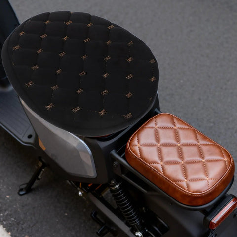 Top view of Winter Warm Plush Motorcycle Seat Cover For Electric Scooters And Motorcycles Black Insulated Saddle Cushion Padding.