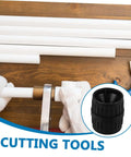 Two Pack Deburring Reamers For Tubing Inner And Outer Chamfering Tools on wooden surface with pipe cutter and gloves