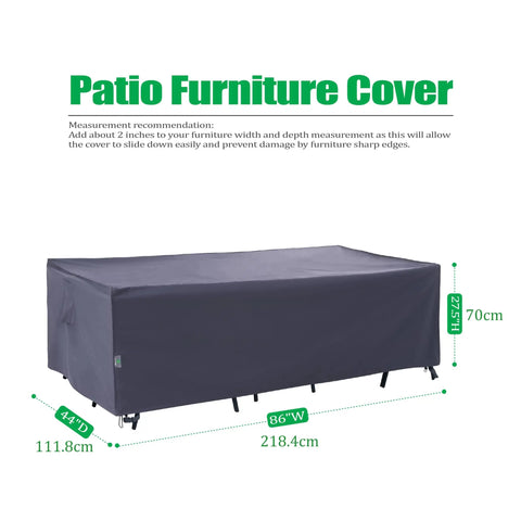 Heavy Duty Waterproof Rectangular Patio Table Cover 86 by 44 by 27.5 Inches, UV Resistant Snowproof for Outdoor Dining Tables, Gray Ripstop Fabric, Weatherproof and Windproof Built to Outlast Every Season.