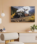 Steam Locomotive Train Canvas Wall Art for Living Room and Bedroom Decor, vintage train landscape in HD, 18x12 inches, framed.