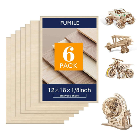 Basswood sheets by FUMILE, 12x18 inches, 1/8 inch thick, 6-pack, unfinished for DIY crafts
