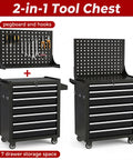 Rolling Tool Chest With Wheels For Garage Or Workshop, 7 Drawers Metal Tool Box With Pegboard, Heavy Duty Steel Construction