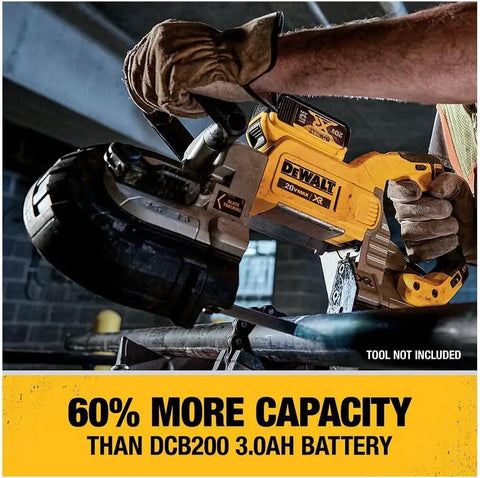 Heavy Duty 20V MAX 5Ah Lithium Ion Battery And Charger Combo Featuring Led Fuel Gauge Zero Memory Loss Lightweight 1.4 Lb Build And Rock Solid Power For Job Site Hustle Professionals used with a DEWALT tool.