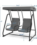 Two Person Outdoor Porch Swing Chair With Cozy Independent Cushioned Seats And Adjustable Canopy Heavy Duty Patio Glider in Dark Grey