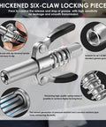 Close-up of six-claw locking coupler from Electric Grease Gun Drill Adapter Kit With 14 Oz Load, showing pressure-resistant design.