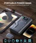 Go To Roadside Lifesaver Jump Starter With Air Compressor 5 In 1 Power Pack charging multiple devices.