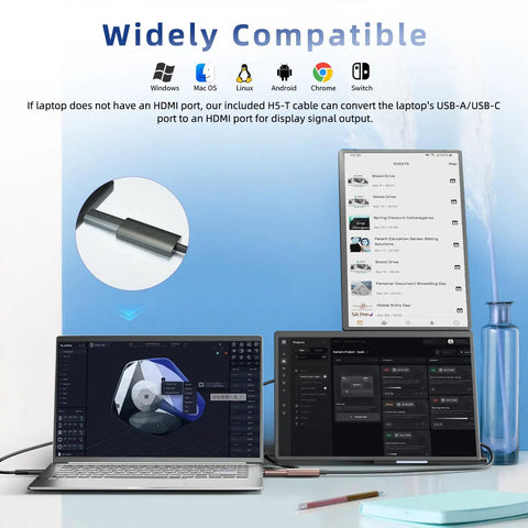 Laptop Screen Extender 16 Inch 2.5K Portable Triple Monitor 2560x1600 QHD IPS Display setup with laptop showing extended screens
