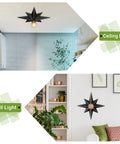 16 Inch Industrial Black Metal Star Flush Mount Ceiling Light With Vintage Farmhouse Vibe shown as ceiling and wall fixture