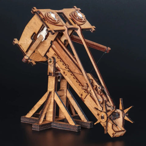 Mini Roman Ballista Siege Engine Kit for Tabletop Battles DIY Wooden Catapult Model 3D Puzzle STEM Project Medieval War Machinery for Kids and Adults Educational Fun and Hands On Building, wooden side view