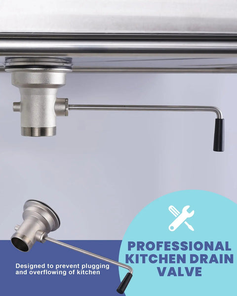 Heavy-Duty Brass Commercial Sink Drain With Twist Handle For Three And A Half Inch Openings, shown installed in sink