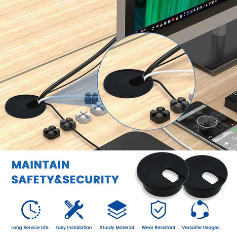 One Inch Desk Hole Wire Grommet Black Plastic Cable Cord Cover Organizer With Removable Lid for tidy desk setup
