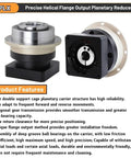 Smooth Slick Circular Flange Helical Planetary Gearhead Low Backlash Speed Reducer For Nema 23 34 Servo Motor detailing features and design.