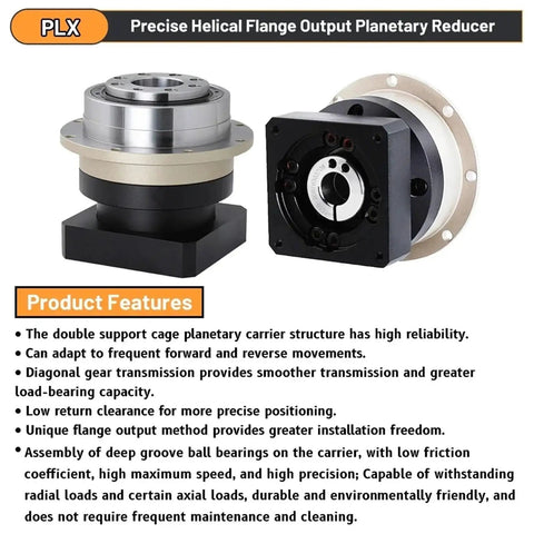 Smooth Slick Circular Flange Helical Planetary Gearhead Low Backlash Speed Reducer For Nema 23 34 Servo Motor detailing features and design.