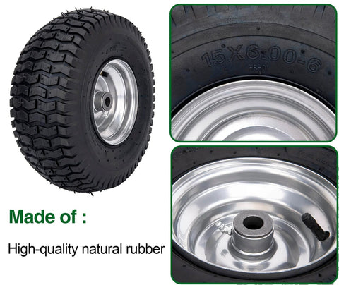Front Tire And Wheel For 15x6.00-6 Lawn Mower Fits Riding Mowers From Craftsman Husqvarna And Deere, Heavy Duty 3/4 In Sintered Iron Bush