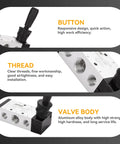 Hand Lever Pneumatic Valve With Manual Override 5 Port 2 Position One Quarter Inch NPT Built Tough Aluminum Body
