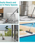 3 In 1 Floor Scrub Brush With Long Adjustable Handle Heavy Duty Stiff Bristles And 90 Degree Design Squeegee And Tweezer For Cleaning Bathrooms Kitchens Garages Tiles Decks And Patios Gray