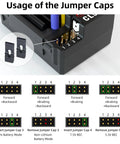 Usage guide for jumper caps on Beefy 90A Brushed Waterproof ESC With Built In 5A BEC, showing configuration options.