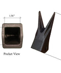 Six Pack Twin Tiger Rock Bucket Teeth Set For Backhoes And Excavators 230WTL 23WTL pocket and side view dimensions.