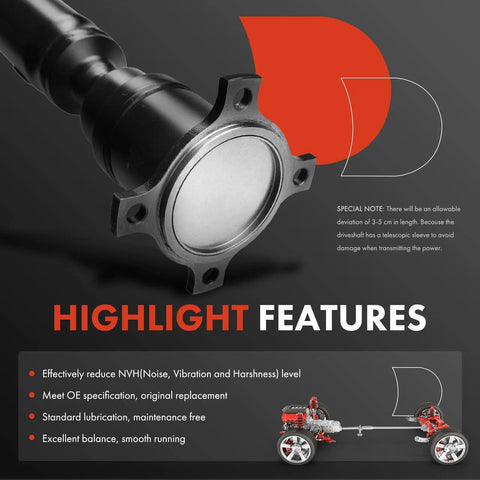 Beefed Up Rear Driveshaft Assembly for Ford Explorer 2011 2018 and Police Interceptor Sedan 2013 2018 with Automatic Transmission, Easy Bolt In Prop Shaft Upgrade for AWD and 4WD black steel rear driveshaft flange close-up