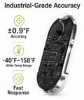 Fridge And Freezer Temperature Monitor With Flat Probe And App Alerts BLE Addon For Your Smart Hub System Works With H1 H2 H3 H5 H6 Hubs Easy Setup No Extra Kit Needed Keeps Cold Readings On Point. black BLE temperature monitor with flat probe and clear case, 0.9°F accuracy