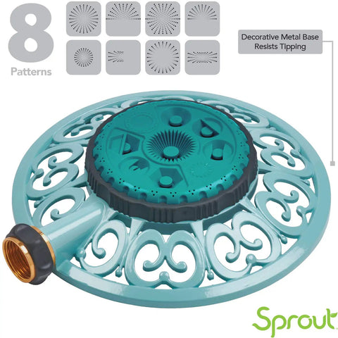Sprout Metal 8 Pattern Sprinkler With Quick Connect Adapter Amazon Bundle In Gooseberry Green, tipping resistant metal base