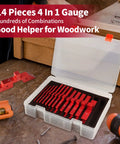 Open case showing 14 Piece Aluminum Setup Blocks For Woodworking Height Gauge Set For Router Table Saw And Angle Measurement.