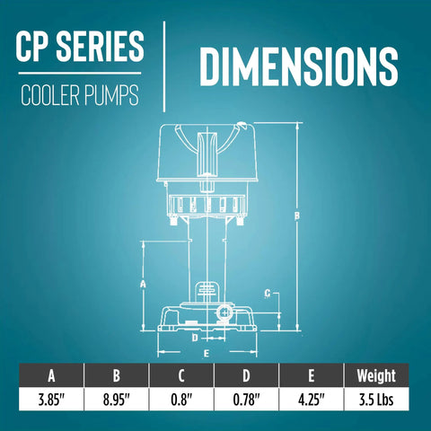 Dimensions of the Built Tough 1/30 HP Evaporative Cooler Pump showcasing size measurements for efficient installation.
