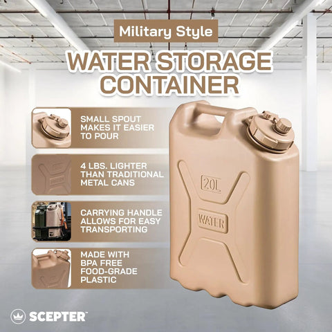 Portable 5 Gallon Military Style Water Jug For Camping And RVs Sand Colored Plastic Beverage And Hydration Dispenser