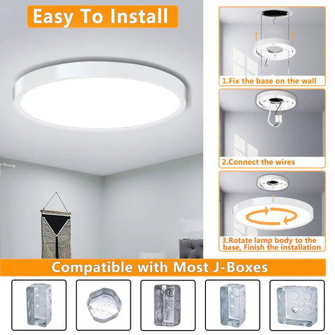 Low Profile 9 Inch Flush Mount LED Ceiling Light Fixture, 18W 5000K Daylight, easy installation guide with steps