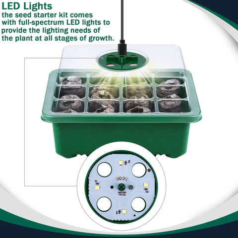 Six Pack Seed Starter Tray Kit With Grow Light And Humidity Dome For Easy Indoor Gardening, 72 Peat Pellets, Six LED Light Covers, 100 Plant Labels, USB Cable And Garden Tools, The Complete Germination Set For Healthy Plants
