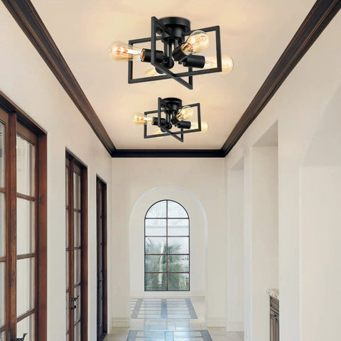 4 Light Matte Black Sputnik Style Semi Flush Mount Ceiling Light With E26 Base Industrial Lit Ceiling Fixture
