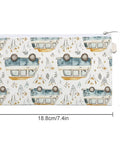 Slim Canvas Coin Purse And Card Holder For RV Lovers And Camp Buddies Zippered Wallet, camper van pattern, 7.4x4.6 inches