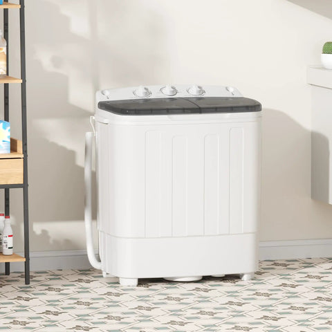 No Sweat Portable Twin Tub Washer And Spinner Combo With Semi Automatic Compact Laundry Design in a small space.
