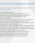 39300 kit for Ford 3 valve engines with M16x1.5mm spark plugs list displayed on a blue and white background