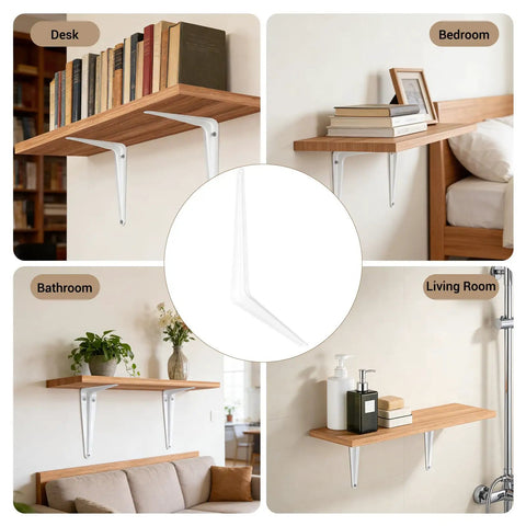 Built Tough Heavy Duty Metal Floating Shelf Brackets 8 By 10 Inch White L Shaped Shelf Supports for varied room settings.