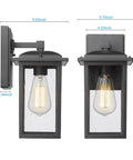 2 Pack Outdoor Wall Sconces Lantern Lights With Seeded Glass In Black Finish, Weatherproof Aluminum Exterior Fixtures