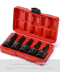 Three Quarter Inch Drive Impact Hex Bit Set, Five Piece Metric 14mm 17mm 19mm 22mm 24mm in red storage case