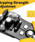 Close-up of Self Adjusting 3 In 1 Wire Stripper Cutter And Crimp Tool For 10 24 AWG Electrical Cables showing adjustment feature