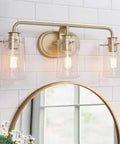 Gold Vanity Light With Seeded Glass Three Light Bathroom Fixture Modern Design For Damp Or Dry Locations Hardwired Mount Up