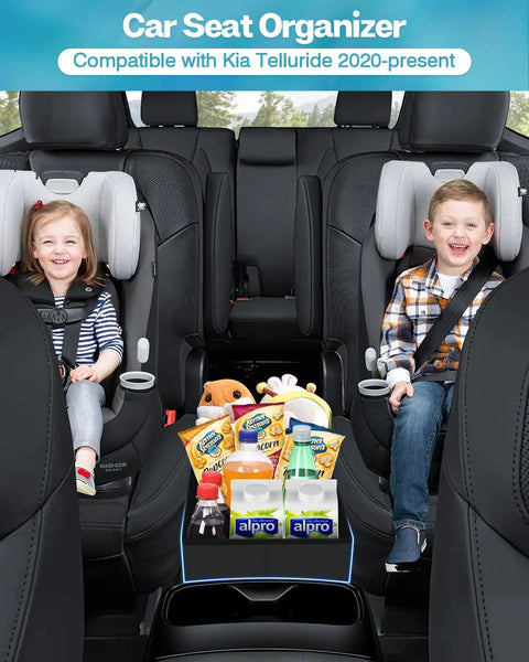 Kia Telluride Backseat Organizer And Console Storage Bin For Car Travel with kids and toys in a 2020-2026 Kia Telluride