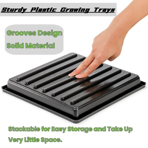 Hand touching Value Pack 10 Pack Plastic Growing Trays For Seedlings And Microgreens 10.6 By 10.6 Inches Propagation Flats